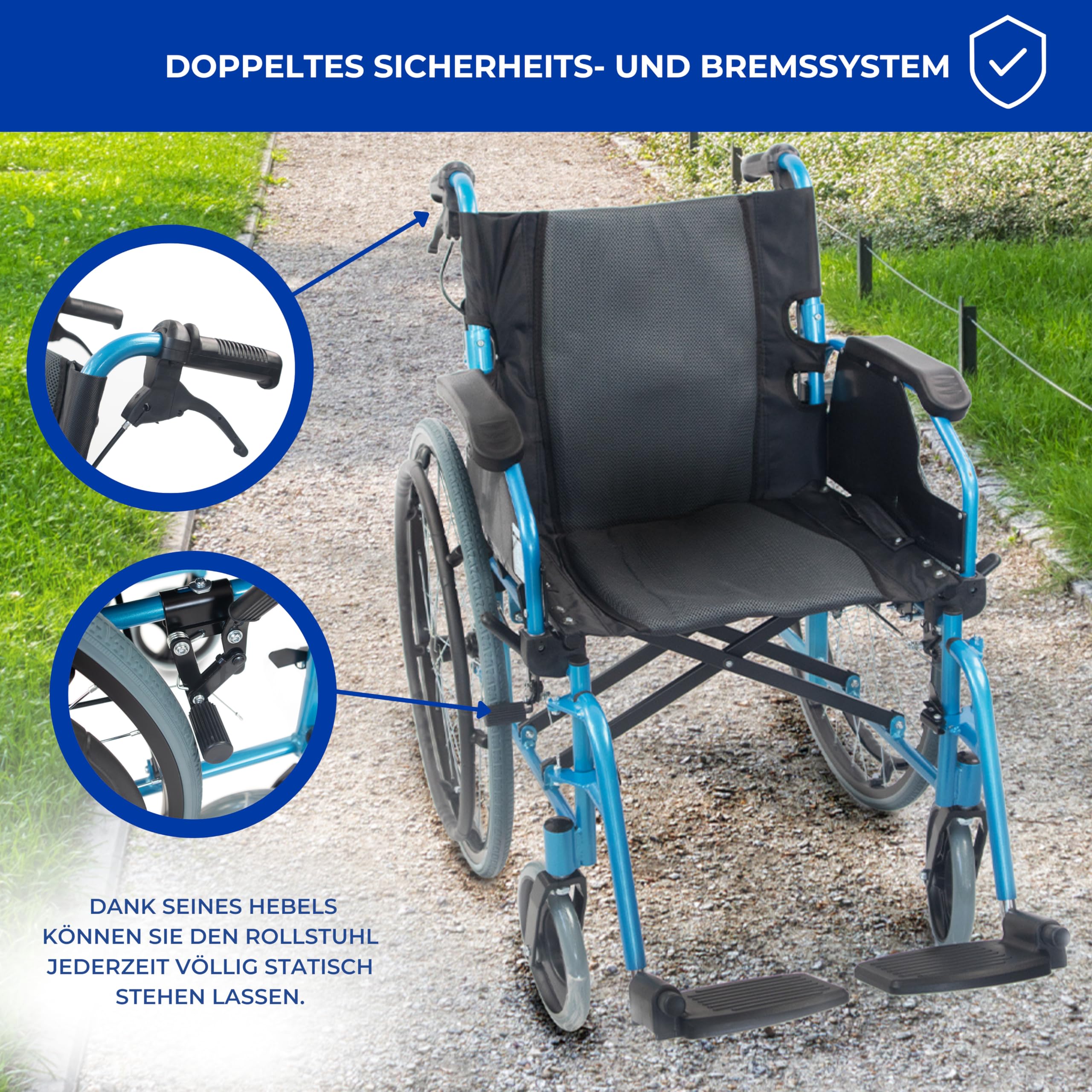 Mobiclinic®, Rollstuhl, Bolonia, Aluminium, Faltbar und leicht, Klappbare geteilte rückenlehne, Abnehmbare fußstütze, Armlehnen, Für erwachsene, Blau