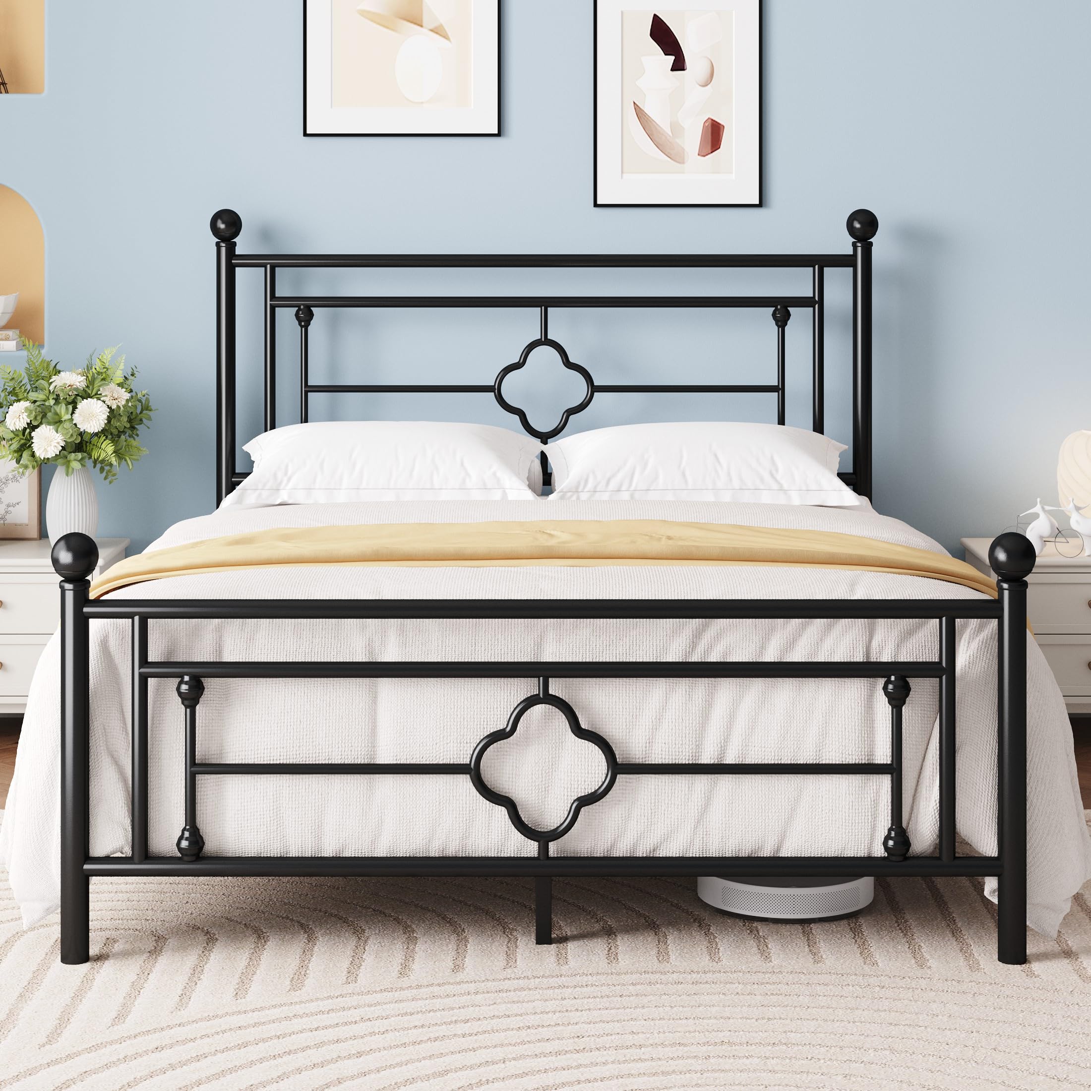 MUTICOR Metallbettgestell, Modernes Bett mit Kopfteil und Lattenrost, Plattformbett für Schlafzimmer, Gästezimmer, Unterbett-Stauraum, Geräuschfrei, Einfache Montage