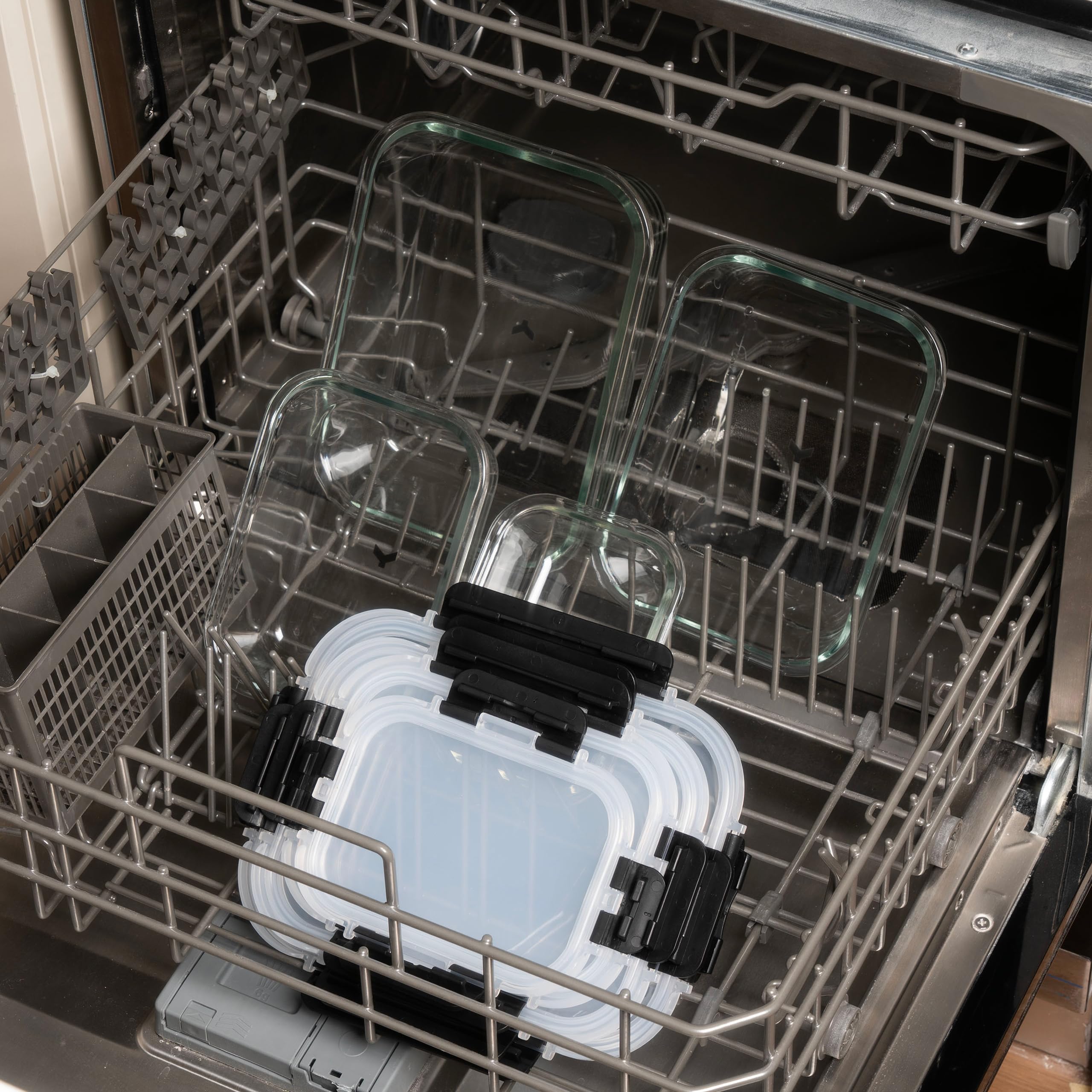 KUUKA Szklane pojemniki na żywność z pokrywkami – zestaw 370 ml + 640 ml + 1050 ml + 1520 ml, hermetyczne, szkło borokrzemowe, do mikrofali i zamrażarki