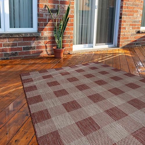 Miniatura 9 de CAMILSON Alfombra moderna para interiores o exteriores, para patio, cocina, vestíbulo o pasillo, lavable, de 8 x 10 pies, búfalo, cobre y gris