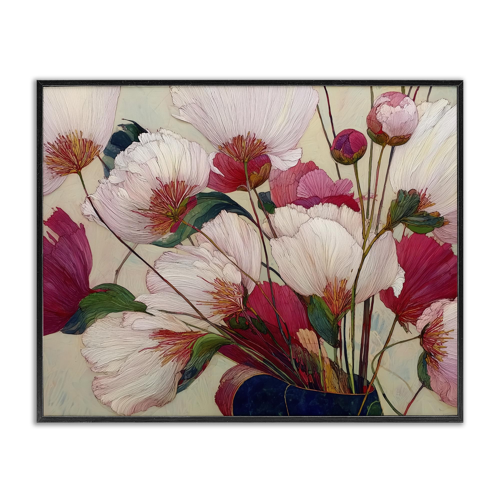 'Lush Haiku Pink & White Flowers'| Framed Giclee Art