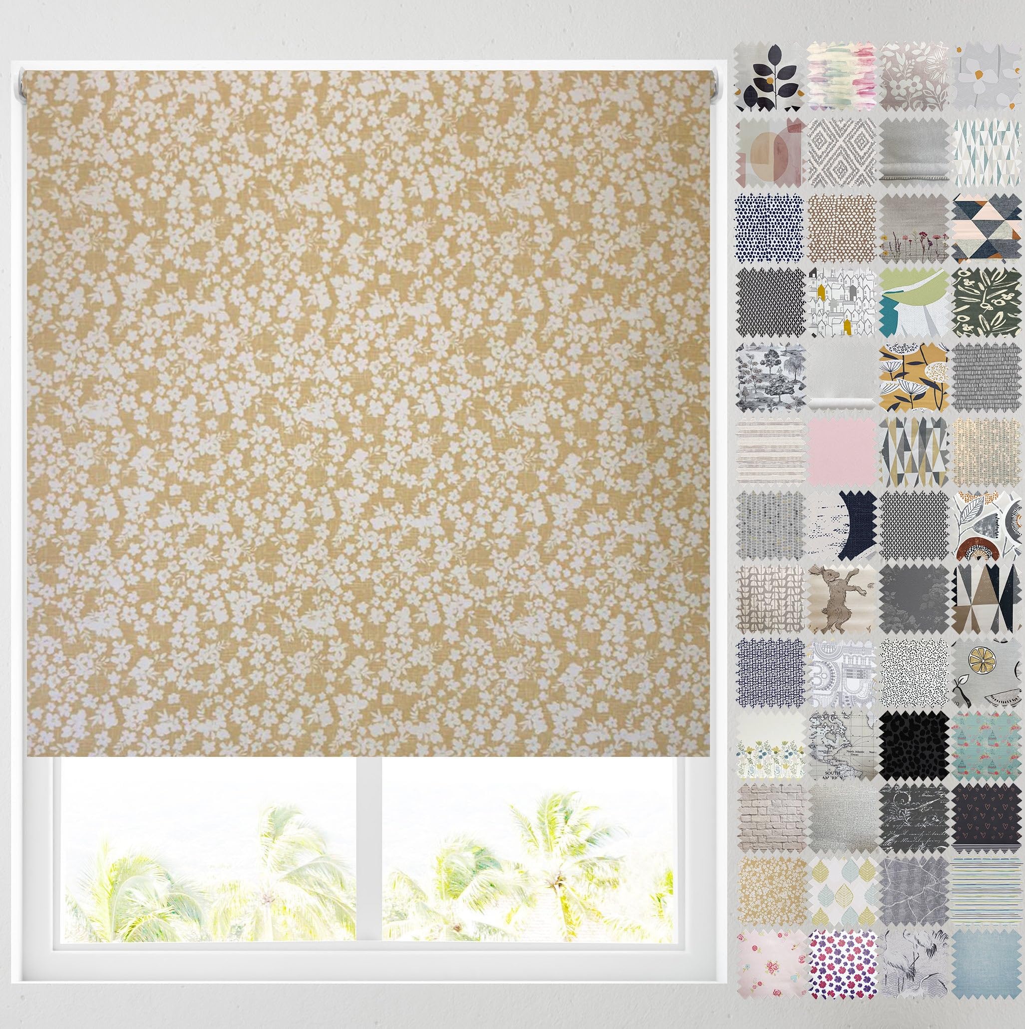 Barnes Blinds - Blackout Pattern Roller Blinds for Windows, Custom Cut to Size - Thermal Fabric Durable Fittings Easy Fit (Ditsy Floral Mustard 61cm)