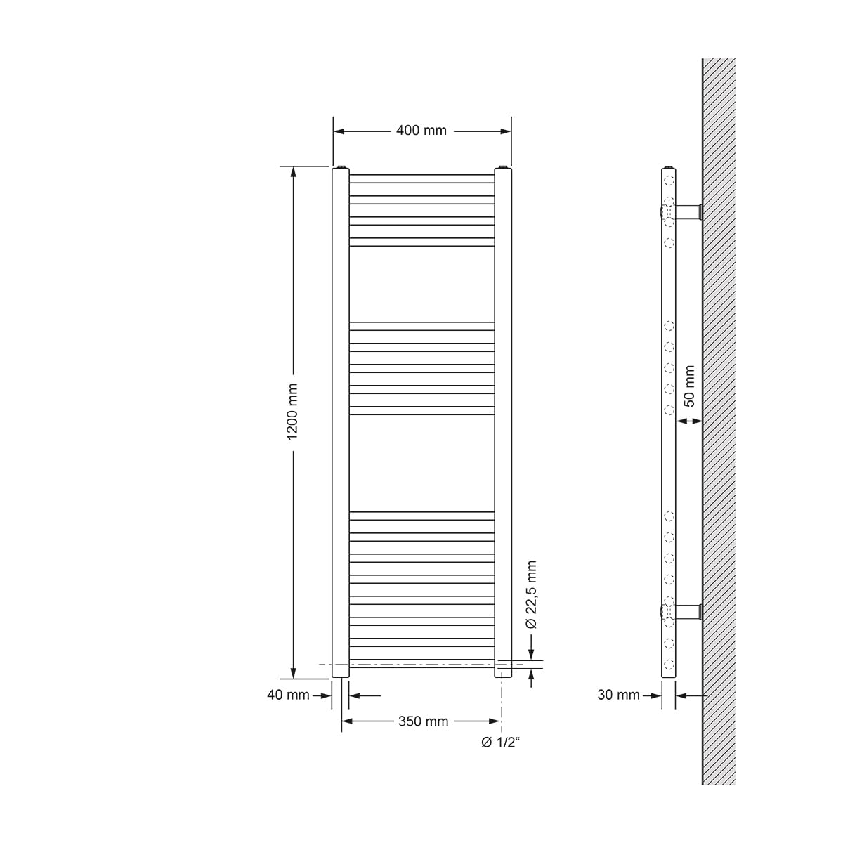 LuxeBath Radiatore Elettrico Sahara 400x1200 mm Cromato Raccordo Laterale Elemento Riscaldante 900W Termostato Digitale Scaldasalviette Calorifero Termosifone Arredamento Termico Riscaldamento