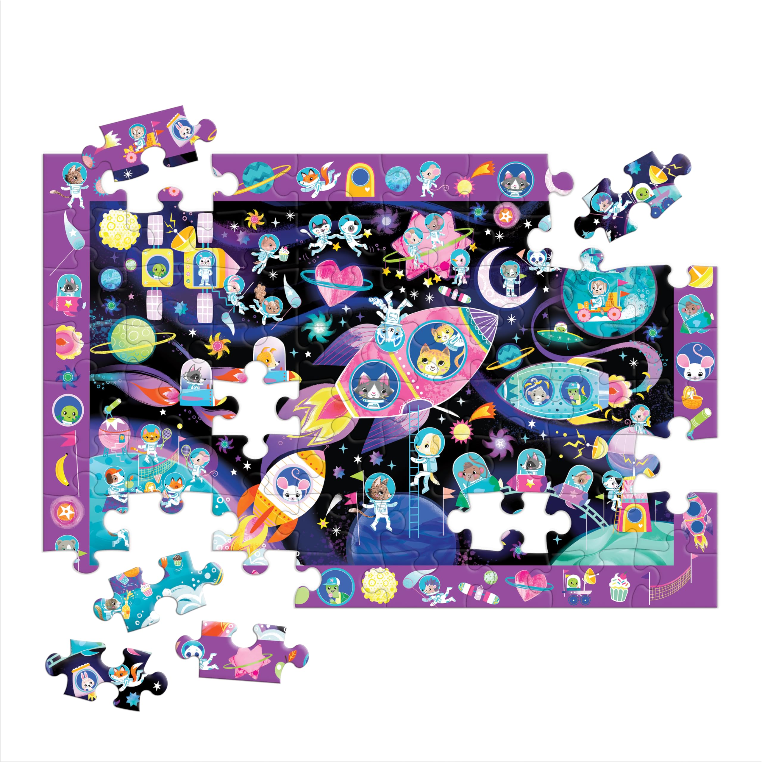 Mudpuppy Cosmic Dreams - 64 Piece Search & Find Jigsaw Puzzle Featuring Cats in A Whimsical Outer Space Wonderland and Over 40 Hidden Images to Find - Image 6