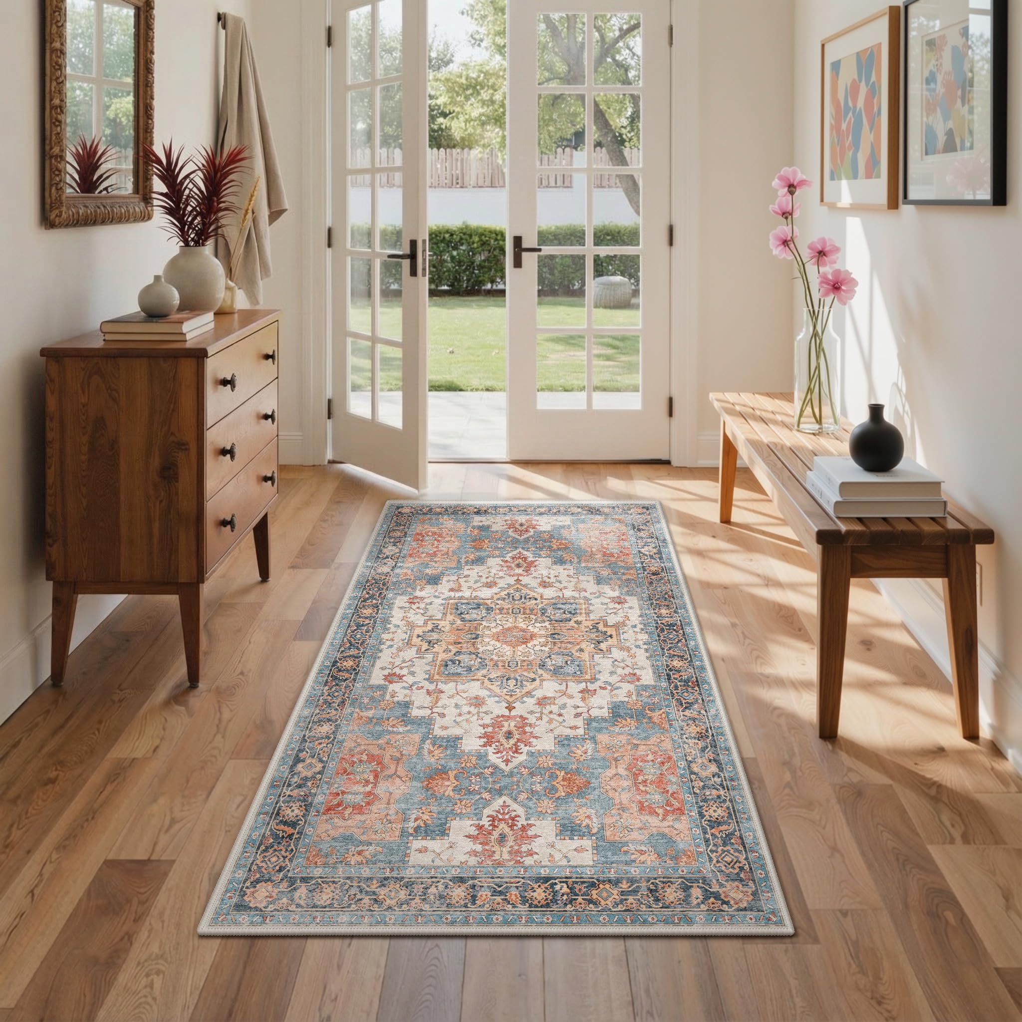 GENIMO Vintage Teppich, Teppiche Wohnzimmer, Waschbare Teppiche, Boho Teppich, Klein Carpet rutschfest