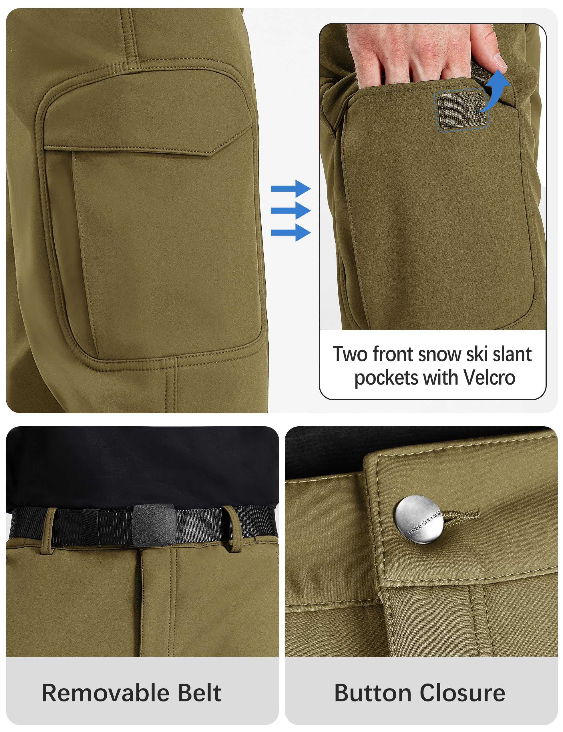 FREE SOLDIER Mens Outdoor Softshell Fleece Lined Cargo