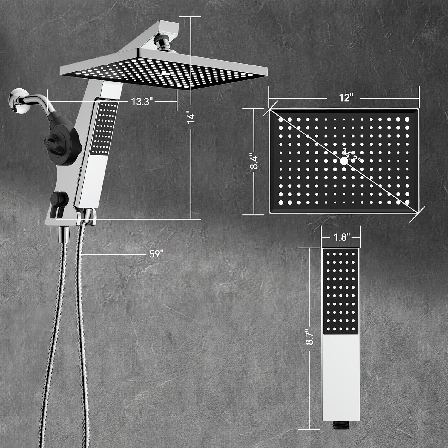 MakeFit Filtered Rain Shower Head with Handheld Combo High Pressure 12'' Rainfall Shower Heads & Hidden Detachable Wand Dual Showerhead Water Softener for Hard Water Easy Filter Replacement