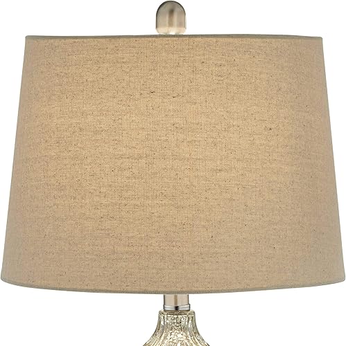 Miniatura 7 de Lili - Juego de 2 lámparas de mesa de 25 pulgadas de alto vidrio de mercurio acanalado de metal plateado cepillado doble calabaza decoración para