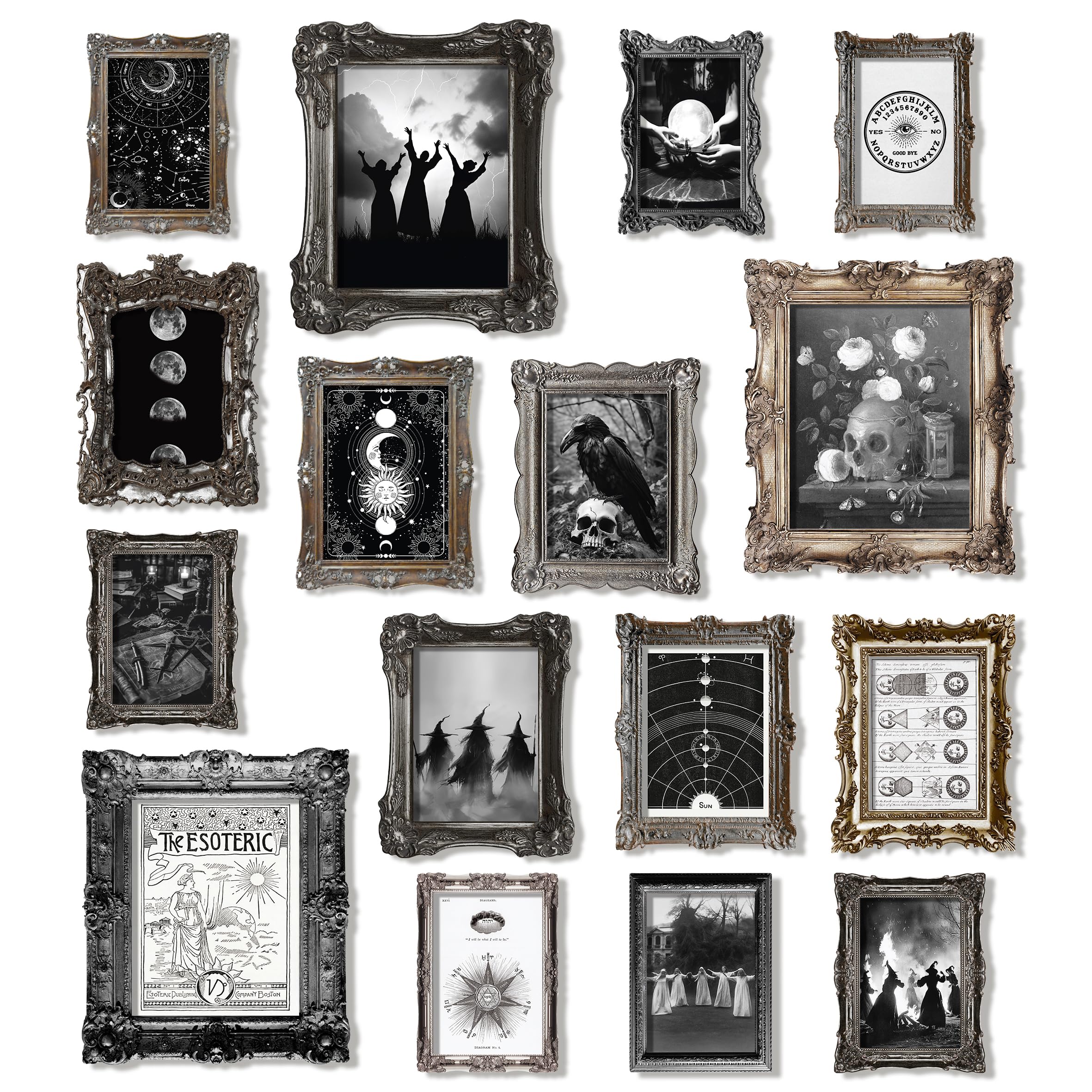 97 Decor 16 Pcs Witchy Wall Art Prints - Witch Pictures, Vintage Gothic Bedroom Decor, Moody Witchy Posters, Goth Room Halloween Wall Art, Spooky Home Decor (8x10 Unframed)