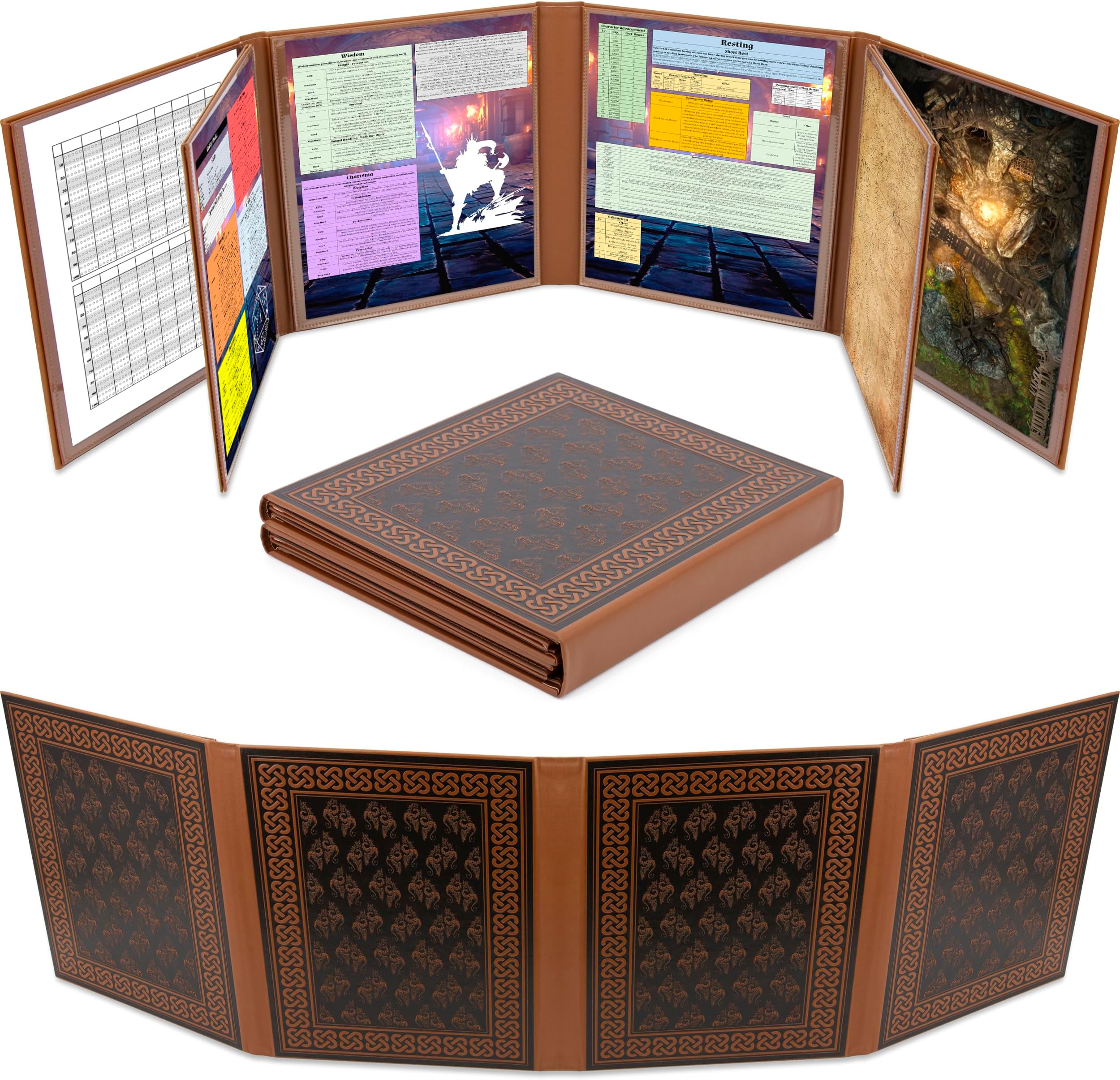 8-Panel Deluxe DM Screen – Faux Leather Folding Dungeon Master Screen with 2 Swinging Panels & Wet-Erase Pockets for TTRPGs (Inserts Not Included)