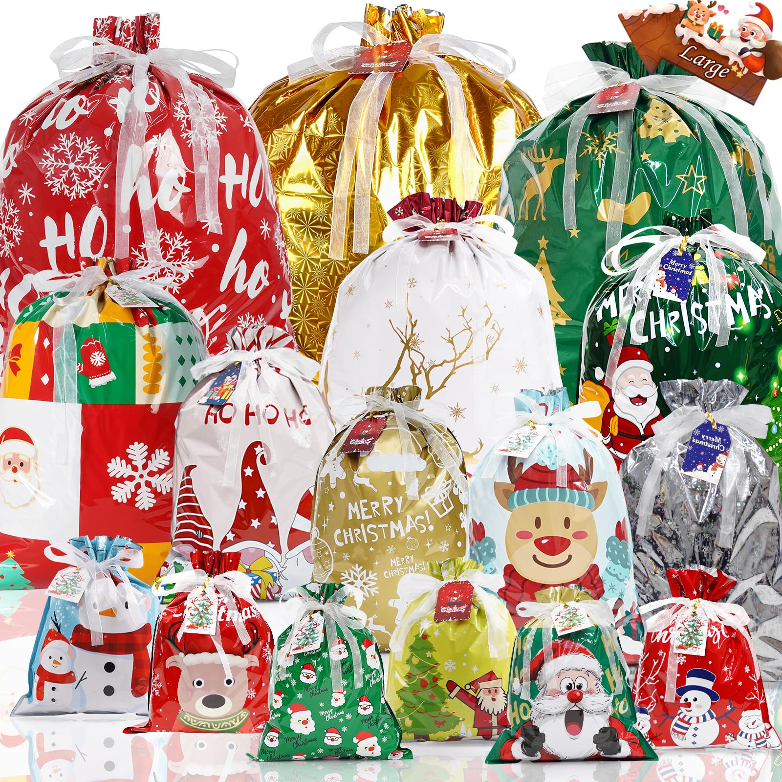 Habaylin 38PCS Christmas Drawstring Gift Bags, Xmas Gift Bags for Presents