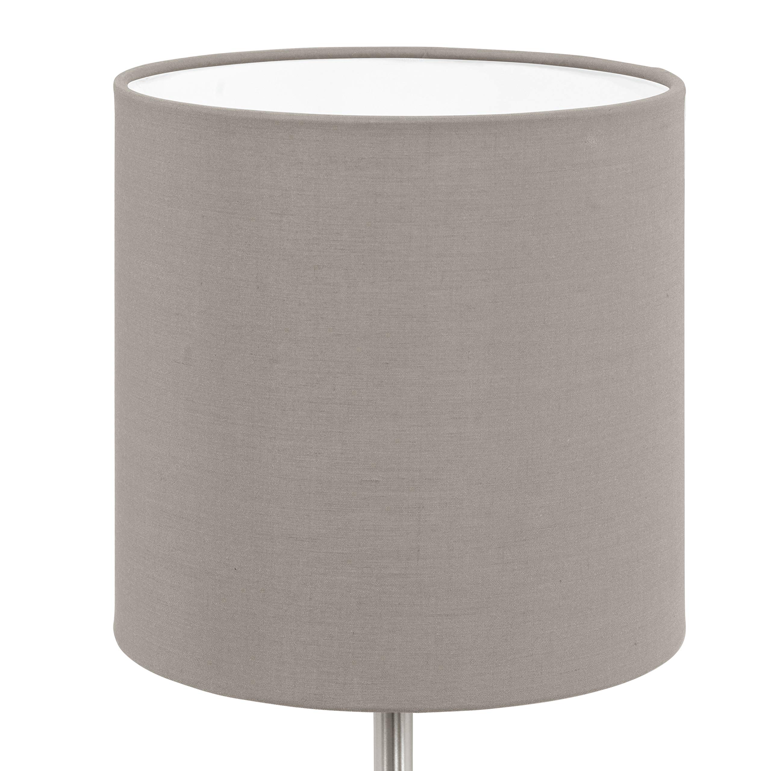 EGLO Lampa stołowa Pasteri, 1-punktowa tekstylna lampa stołowa, lampka nocna z metalu w kolorze srebrnym i tkanina w kolorze taupe, oprawa E14, włącznik, wys. 27,5 cm, nikiel matowy
