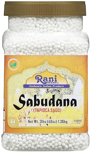 Rani Sabudana (Tapioca / Sago) Perlas de 48 onzas (3 libras), tarro de PET a granel de 3.0 lbs, todo natural, vegano, sin colores, sin OMG, origen