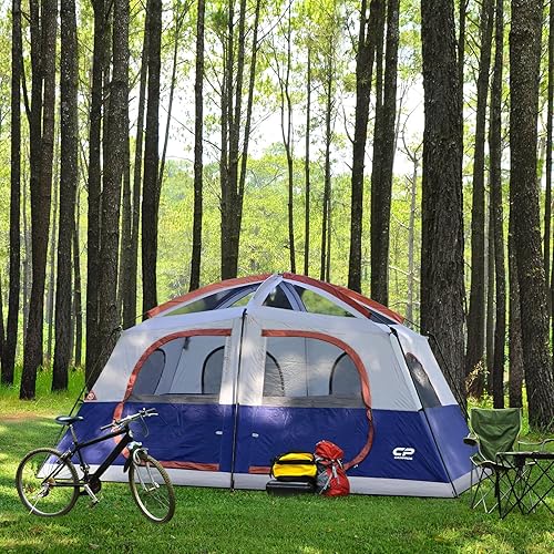 Miniatura 6 de CAMPROS CP Tienda de campaña para 9 personas, tienda de campaña familiar resistente al agua para 2 habitaciones con lluvia superior, 4 ventanas de
