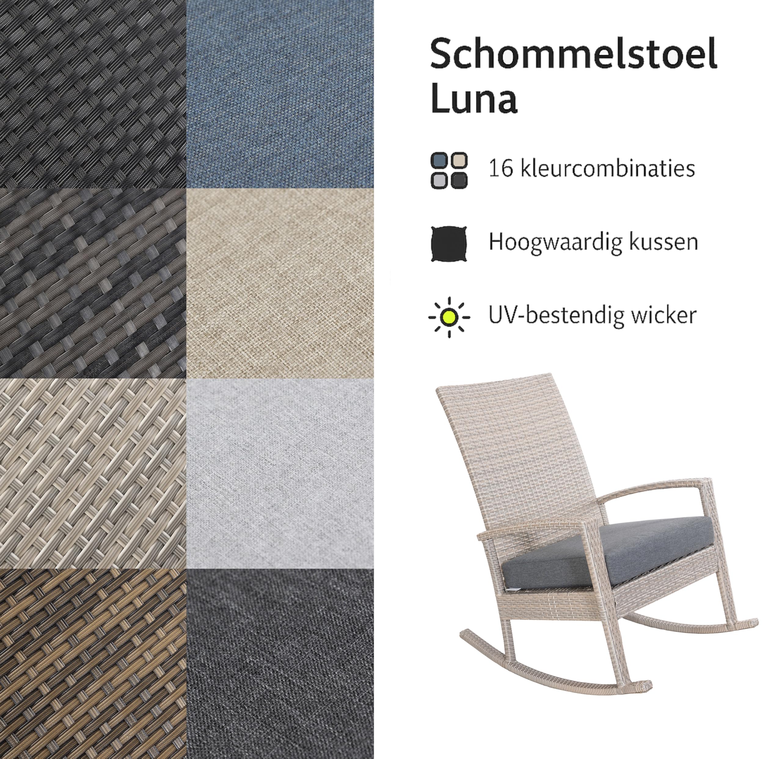 Ogarden Rocking Chair, Garten schaukelstuhl wetterfest, Poly Rattan Outdoor Schaukelstuhl, Schaukelsessel mit Kissen, für Garten, Terrasse, Balkon, Gartenstuhl (Creme - Graues Kissen)
