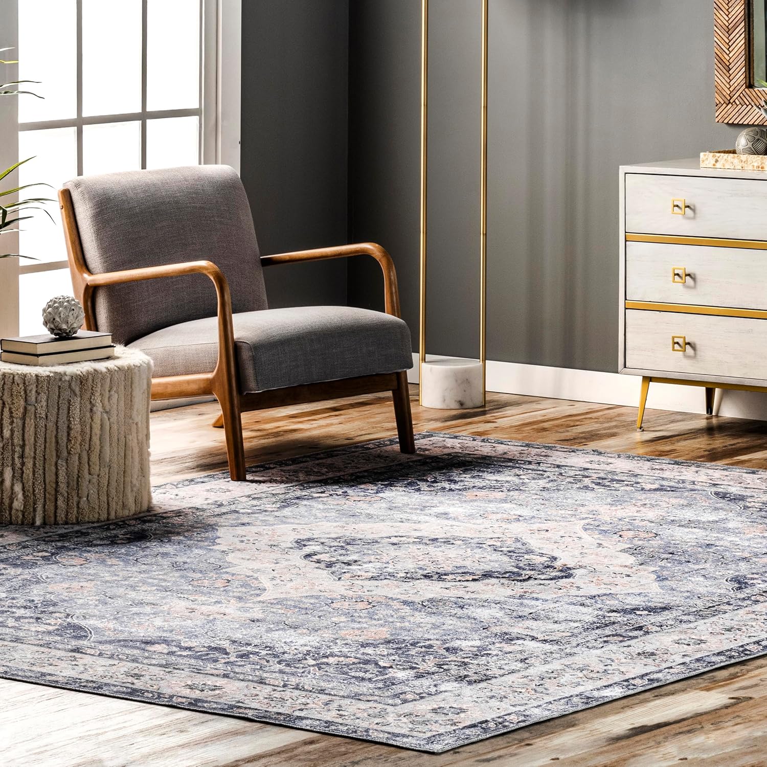 nuLOOM 8' x 10' Machine Washable Stain-Resistant Area Rug with Non Slip Backing, Low Profile for Living Room, Bedroom, and Dining Room, Elsa Blue