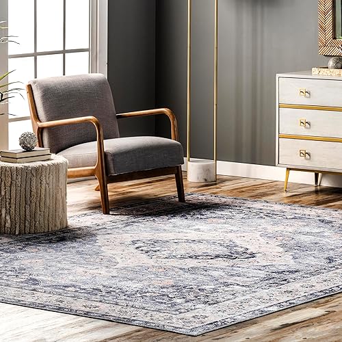 nuLOOM SpinClean - Alfombra de área lavable a máquina, resistente a las manchas con base antideslizante, perfil bajo para sala de estar, dormitorio