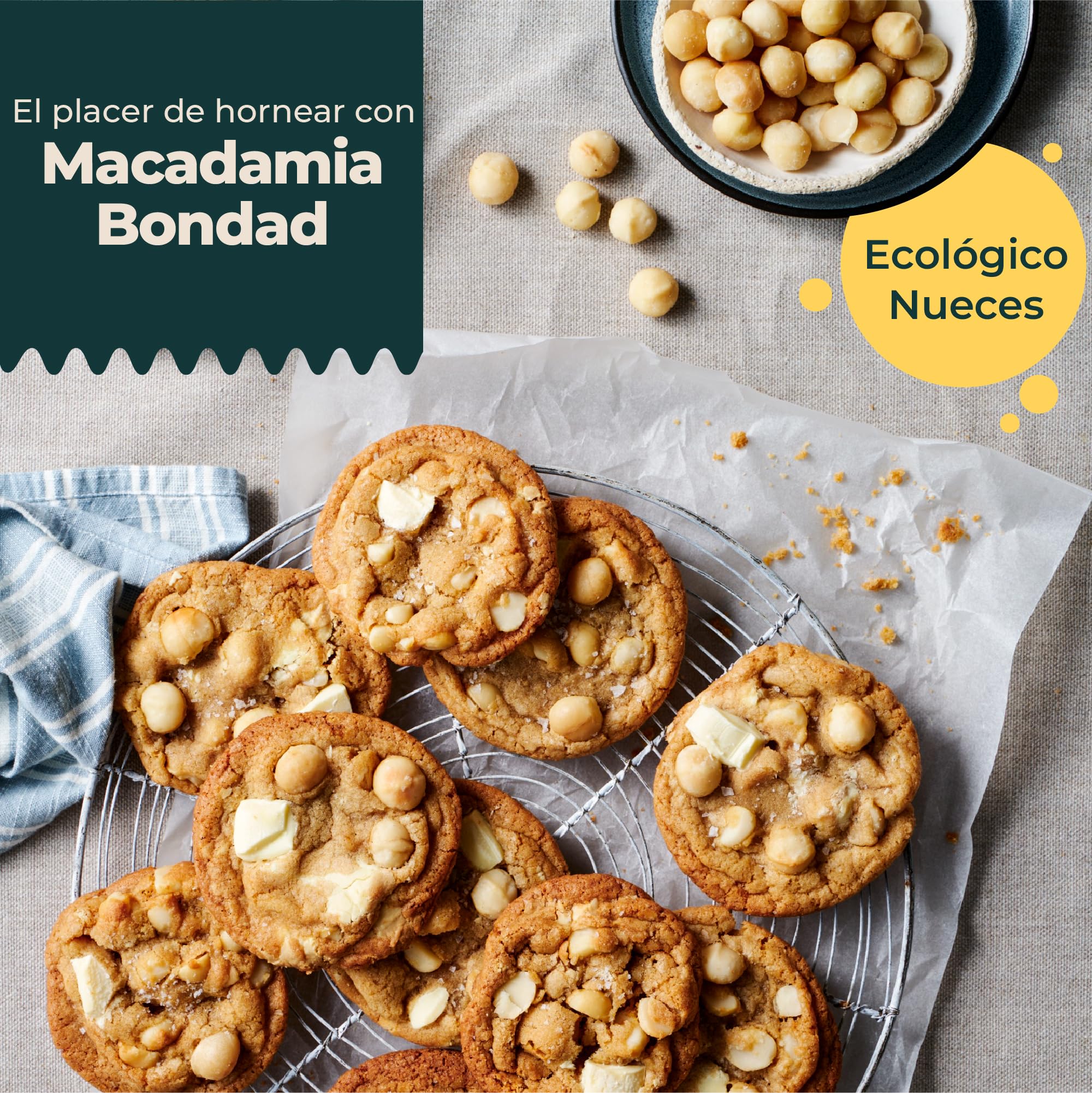 FOODIN Nueces de Macadamia Orgánicas 1 kg (2 x 500 g) – Crudas, Sin Gluten, Veganas, Keto – Frutos Secos Naturales para Snacks, Cocina y Postres