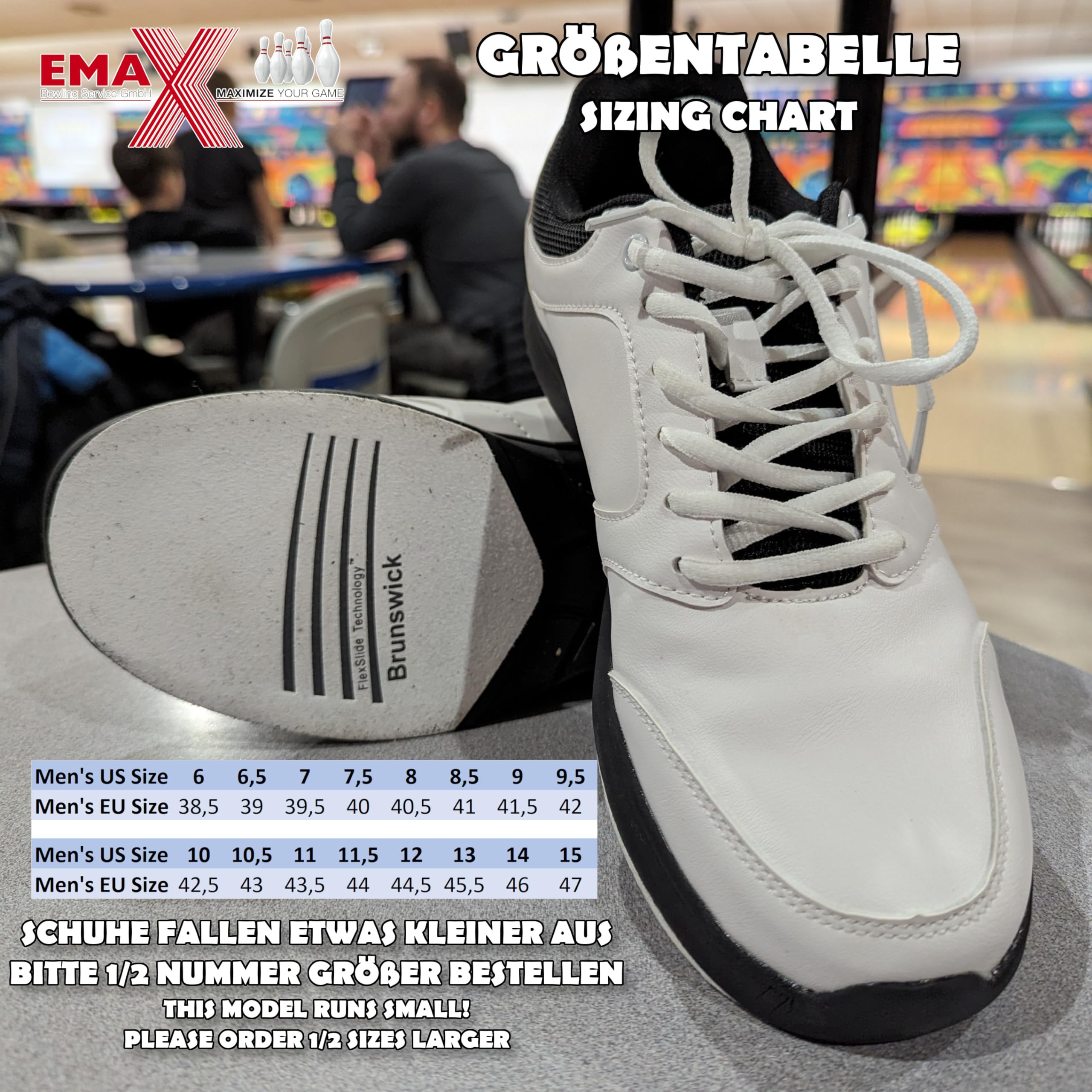 EMAX | Brunswick - Bowling-Schuhe Männer | Herren Bowling-Schuh | Tradition Black & Classic White