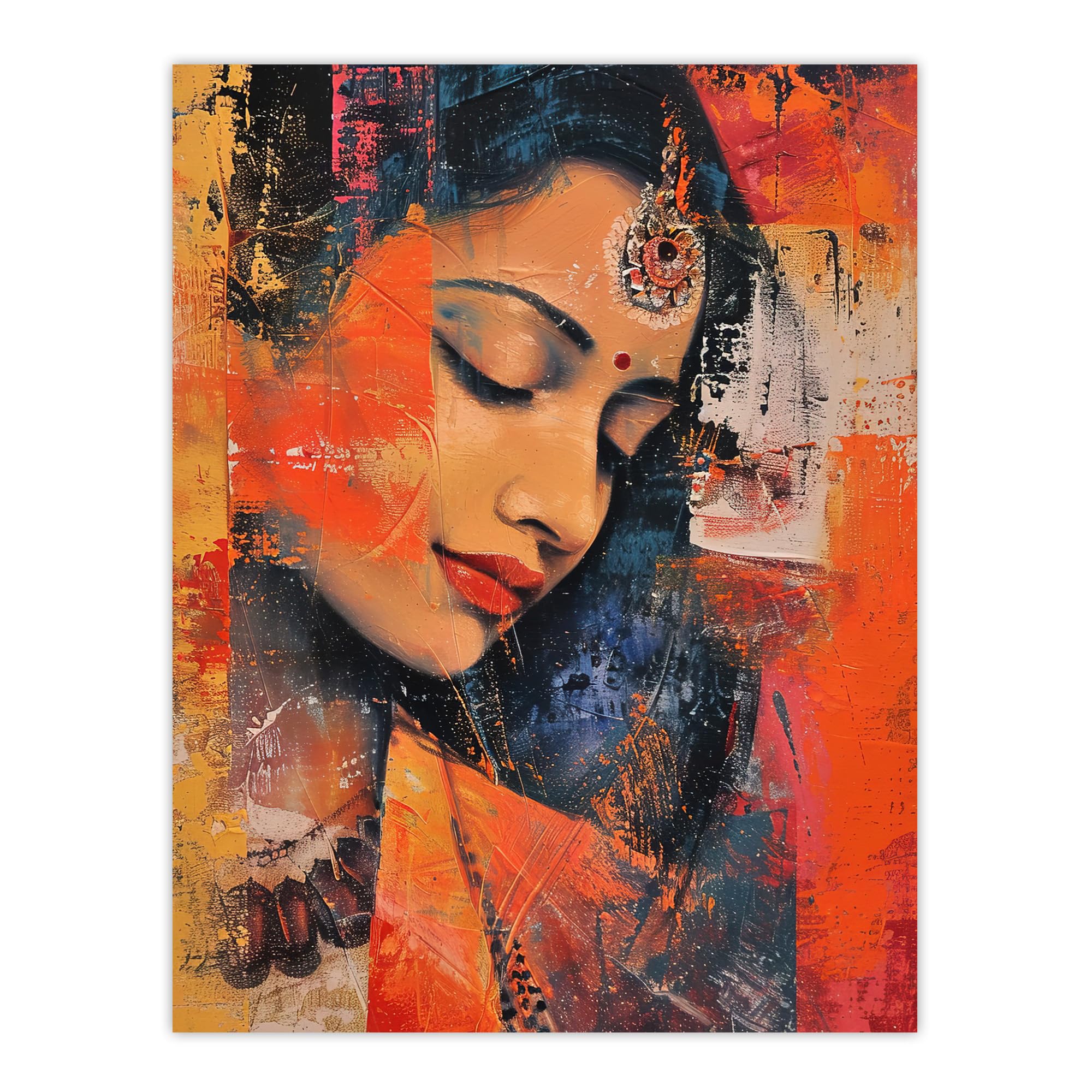 Artery8 Young Indian Woman Portrait Modern Artwork Beauty Living Room Extra Large XL Wall Art Poster Print