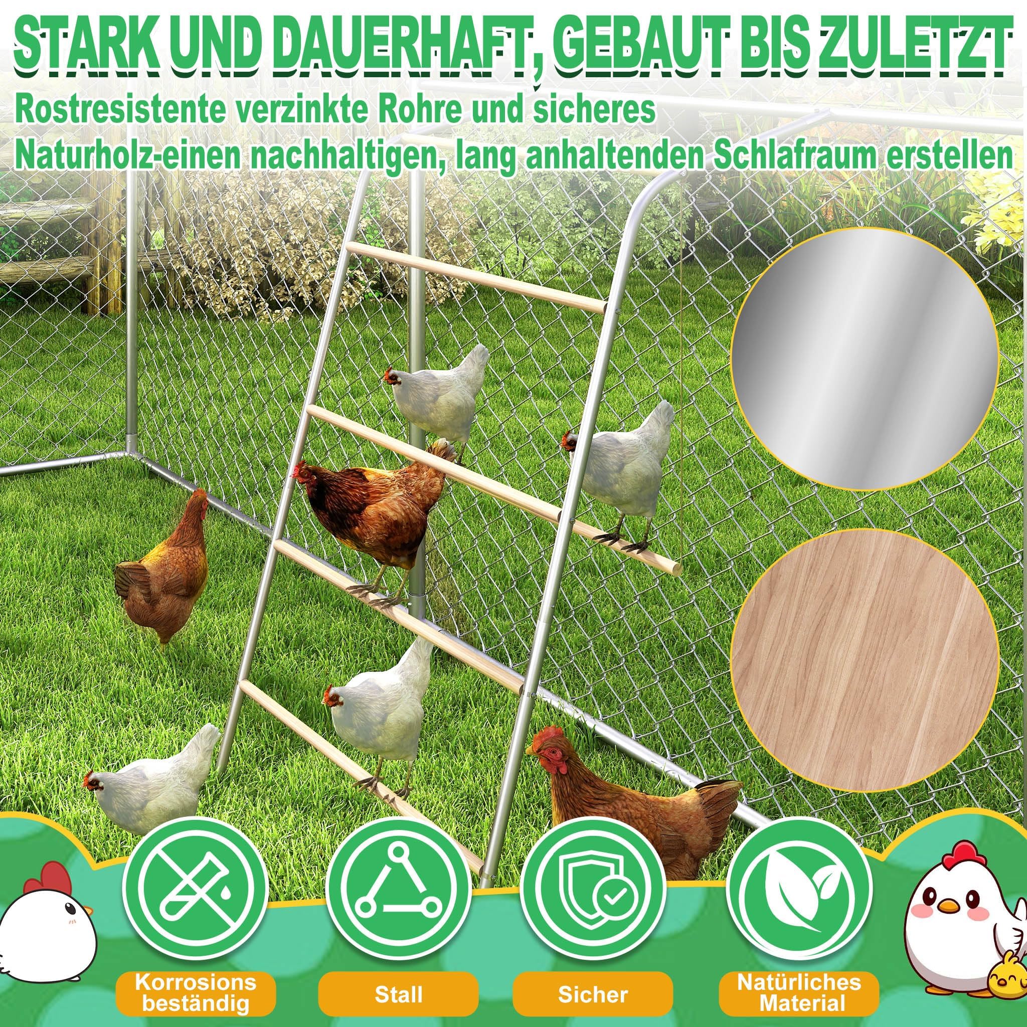 LZQ Columpio de 5 niveles con percha de 136 x 105 cm – Escalera para gallineros y patio de juegos de madera y tubo de acero galvanizado, juguete de empleo para gallinero y recinto de rueda libre