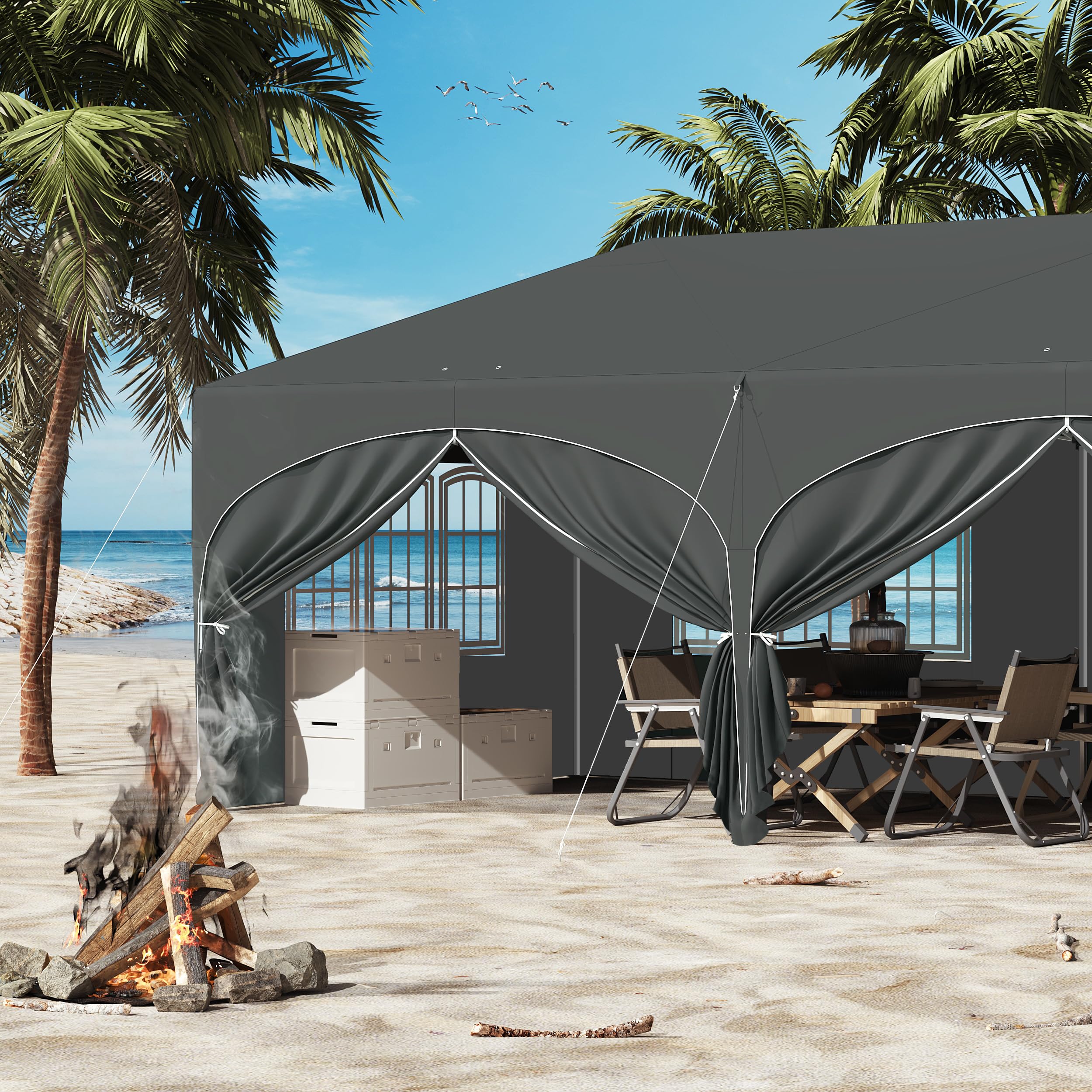 Laneetal Carpa Plegable 3x6 M, Gazebo de Jardín con 6 Paredes Laterales con Cremalleras En Las Ventanas, Pergola Jardín para Exterior, Pabellón Cenador para Camping y Fiestas, Gris
