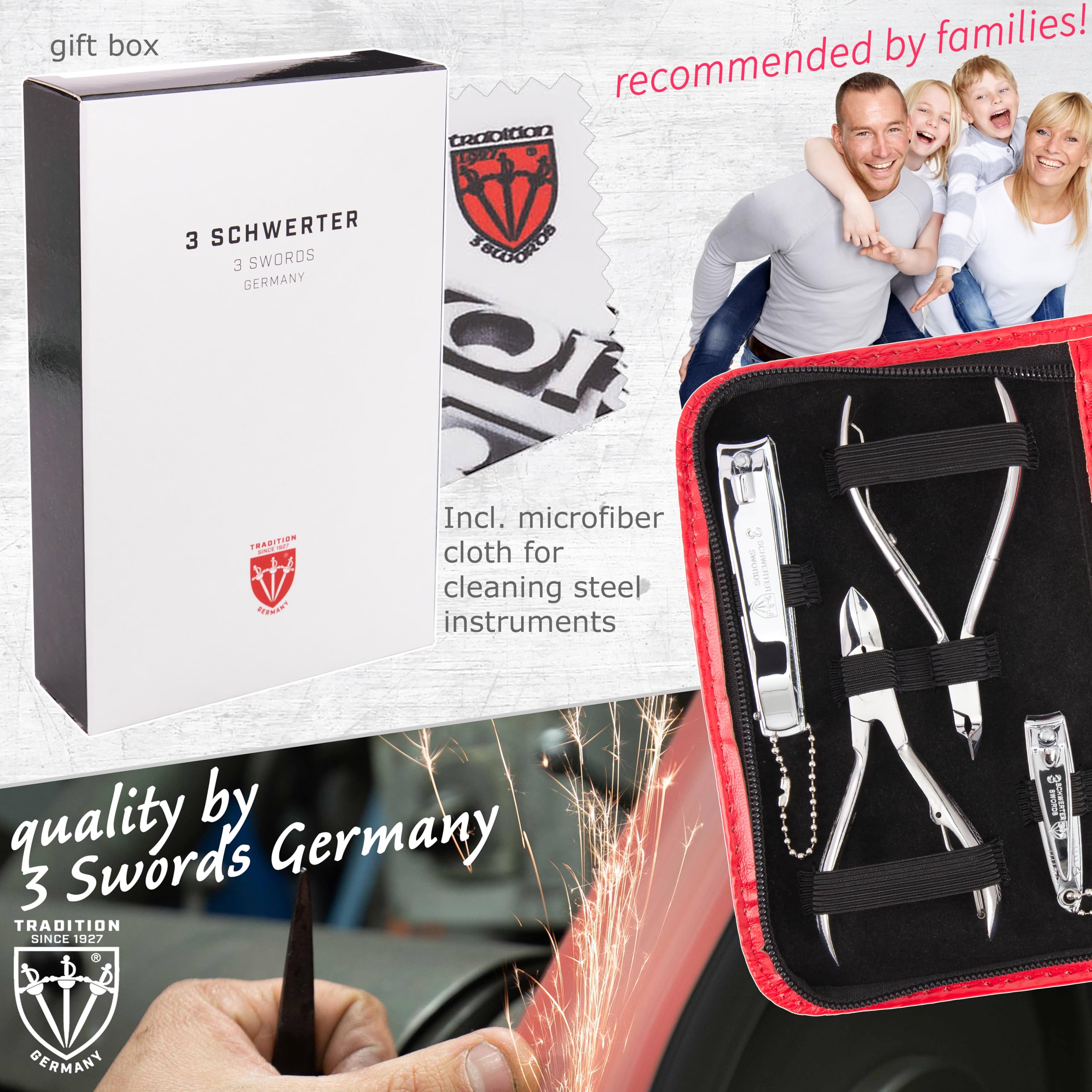 3 spade Germany Marchio di qualità 10 pezzi manicure pedicure Grooming kit set per forbici professionali finger & toe nail Care Clipper Fashion di cuoio in confezione regalo made by 3 spade (Kufnm)