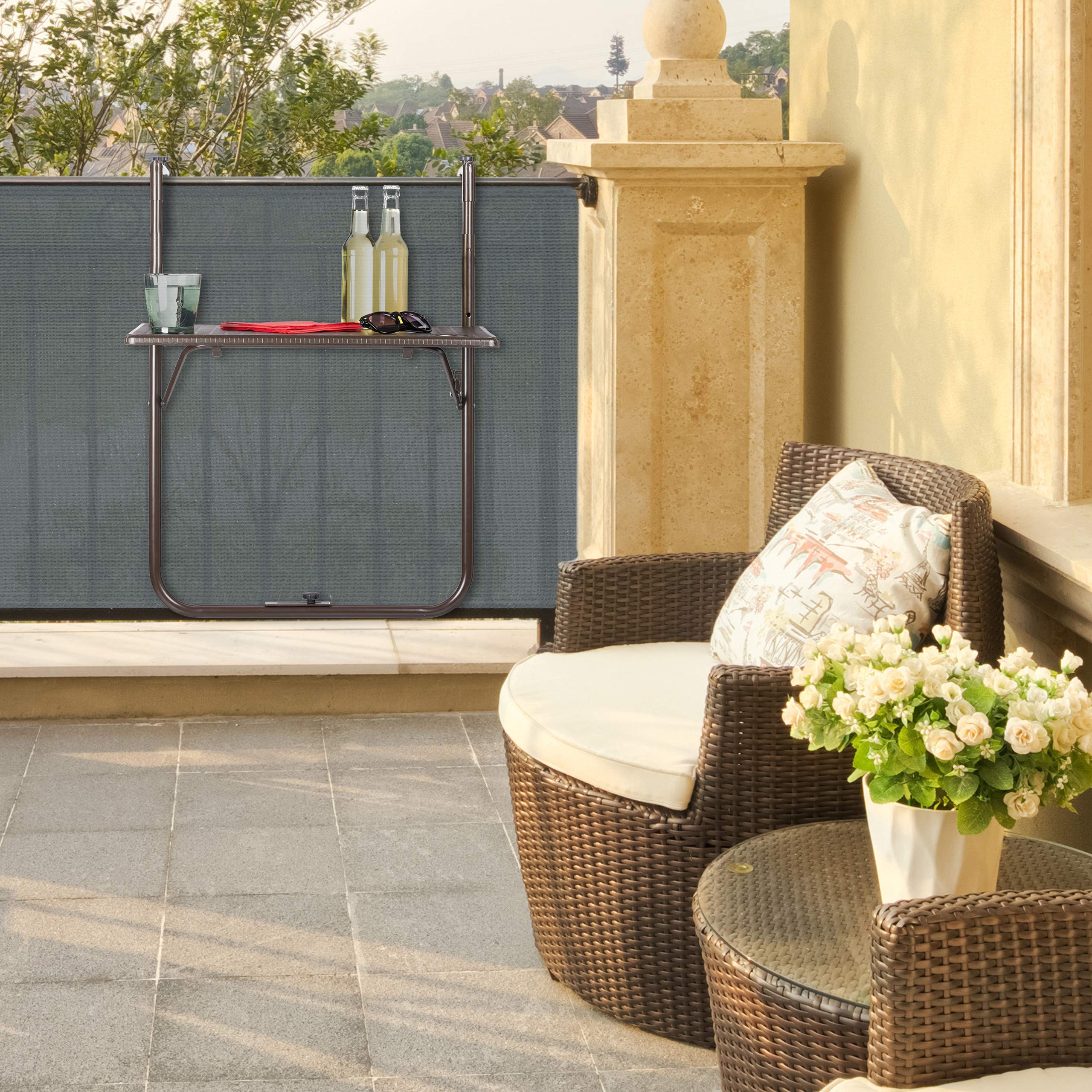 Relaxdays Tavolino Pieghevole da Balcone, Altezza Regolabile 59,5 x 36 cm, Marrone