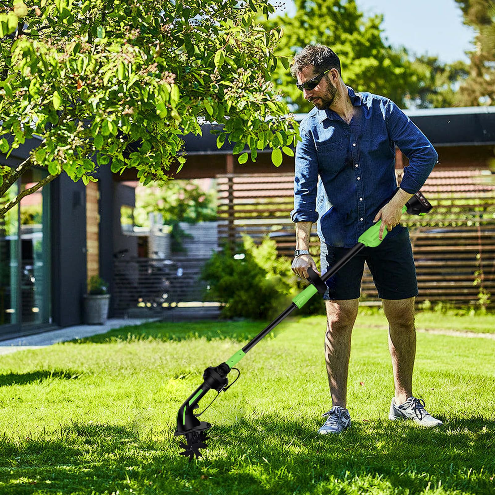 Akku Gartenfräse Handlicher Bodenhacker Leichte Akku Bodenfräse für Beet, Garten, Gewächshaus, Balkon Kabellos Gartenhacke mit Griffsystem, Sicherheitsschloss