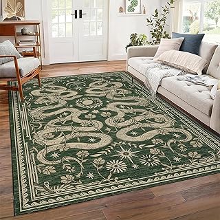 Snake Washable Rugs 5x7 Area Rug for Living Room Forest Soft Low-Pile St...