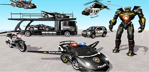 jogo de caminhão de transporte de carro de polícia de carga offroad 3D