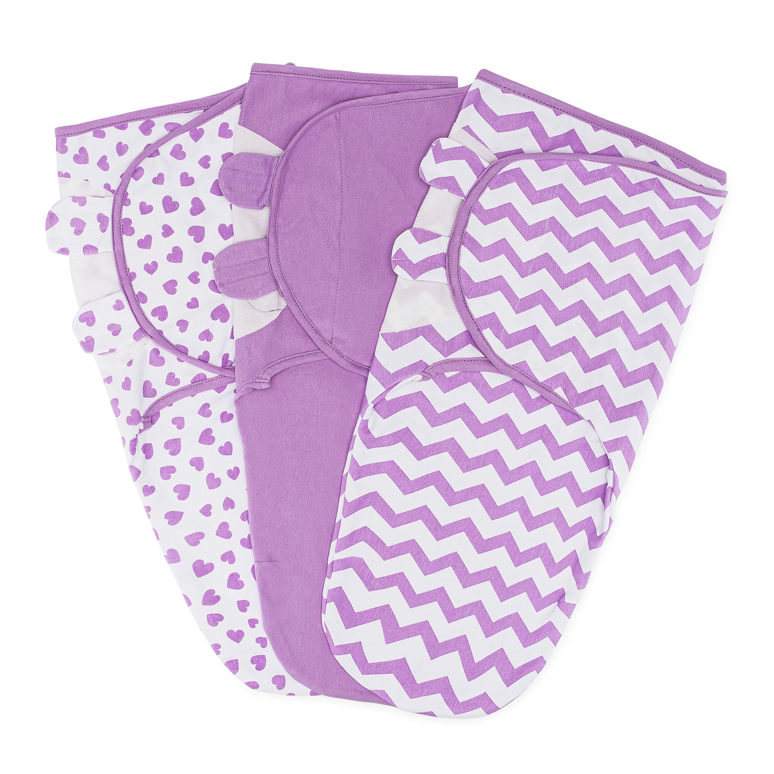 Comfy Cubs Baby Blanket, Swaddle Blanket 0-3 months, Newborn Essentials, Infant Sleep Sack Wrap, 100% Breathable Cotton, Baby Boy Girl, Adjustable 3 Pack (Purple, Large)