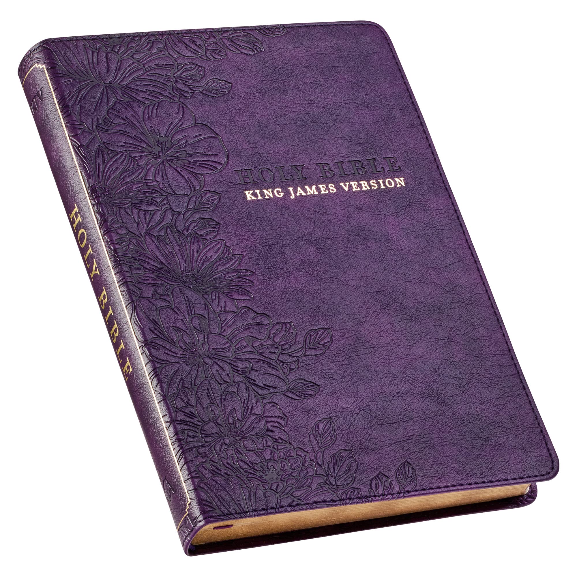 KJV Holy Bible, Thinline Large Print Faux Leather Red Letter Edition Thumb Index & Ribbon Marker, King James Version, Purple Floral