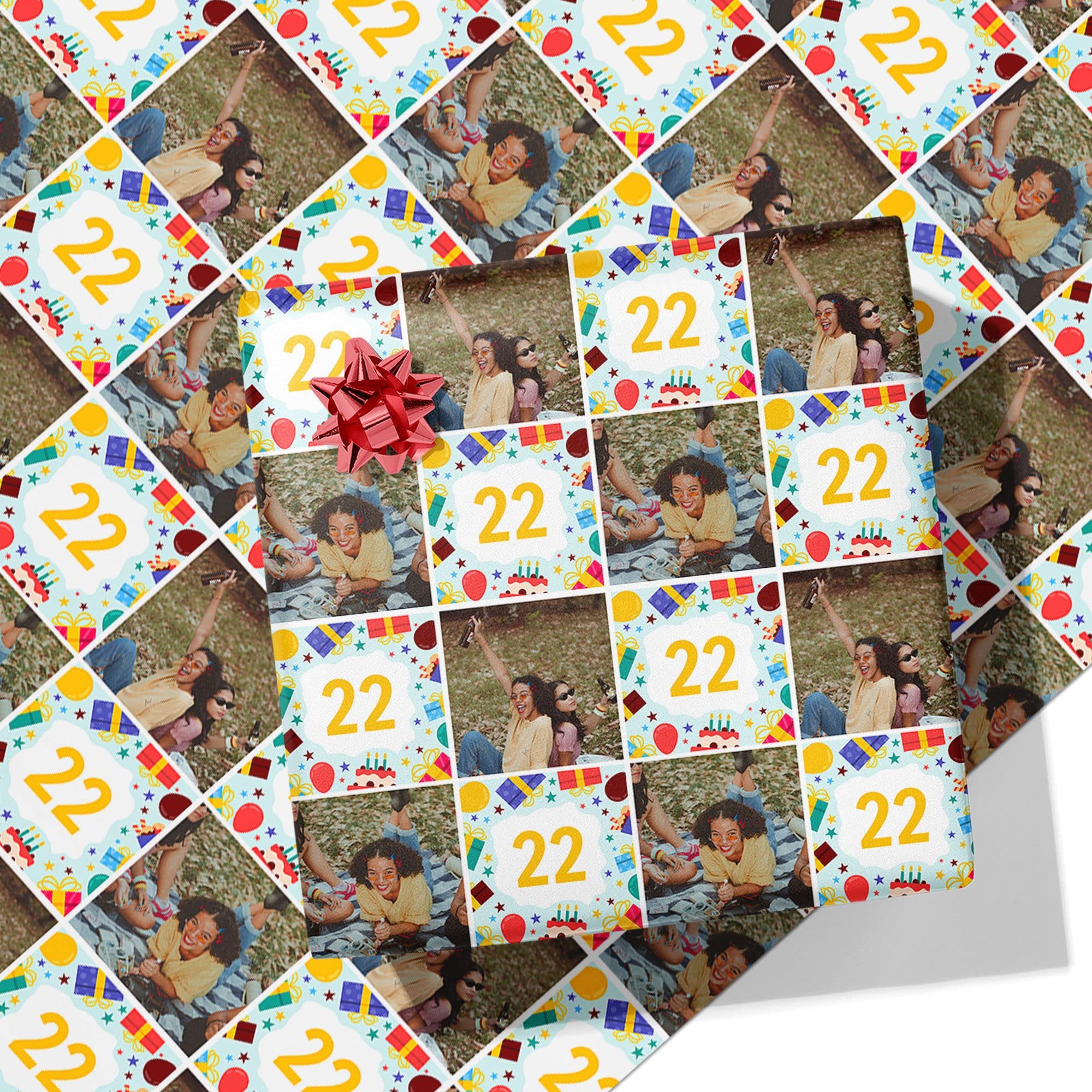 Printster Birthday Celebration Personalised Wrapping Paper - Add Any Age & Photo-1.5m Roll - 594mm x 1500mm