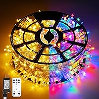 Vista 1 de JMEXSUSS Guirnalda de 600 luces LED que cambian de color enchufable, luces de Navidad blancas cálidas y multicolor de 168 pies con control remoto
