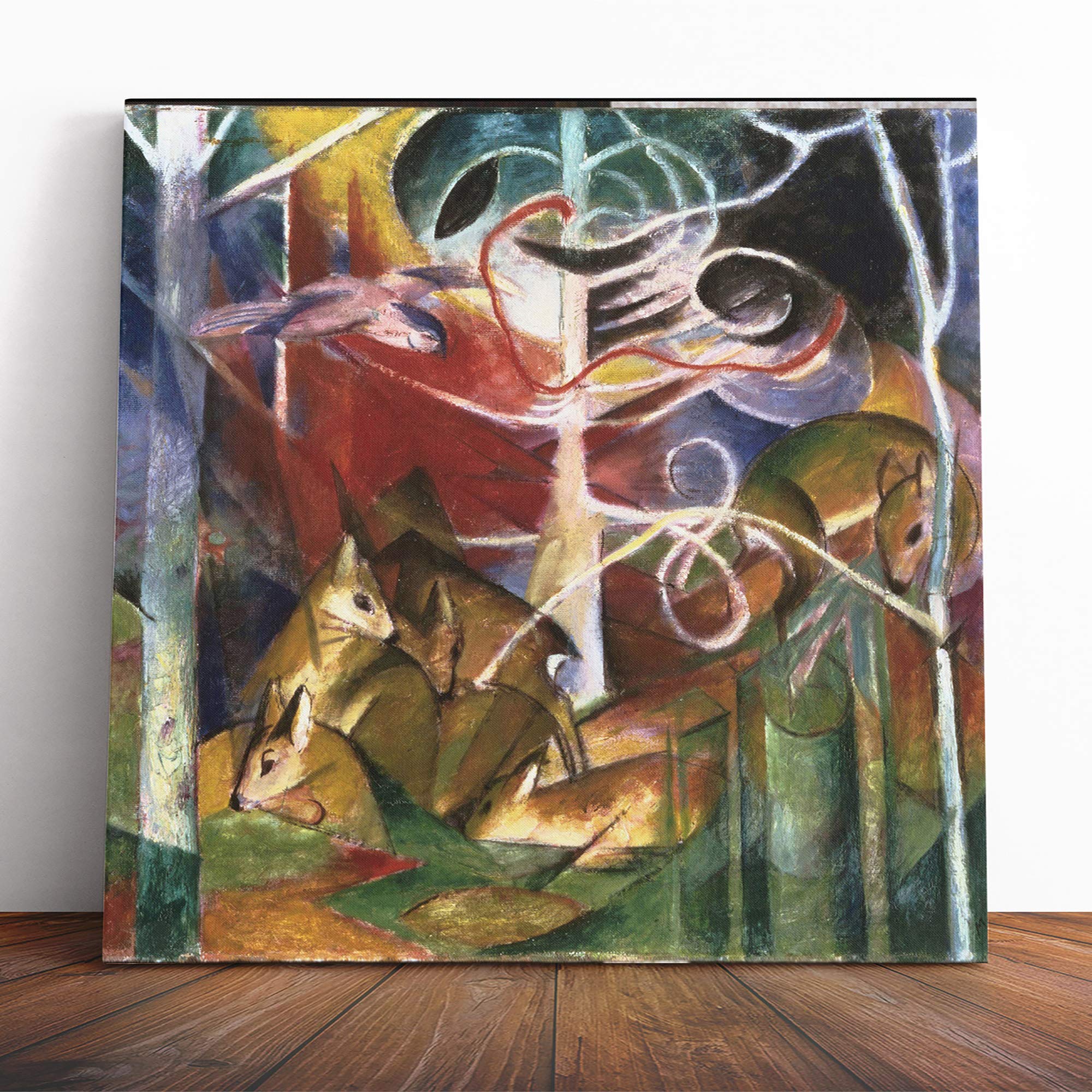 Big Box Art Canvas Print Wall Art Franz Marc Deers in The Forest | Mounted and Stretched Box Frame Picture | Home Decor for Kitchen, Living Room, Bedroom, Hallway, Muli-Colour, 14x14 Inch