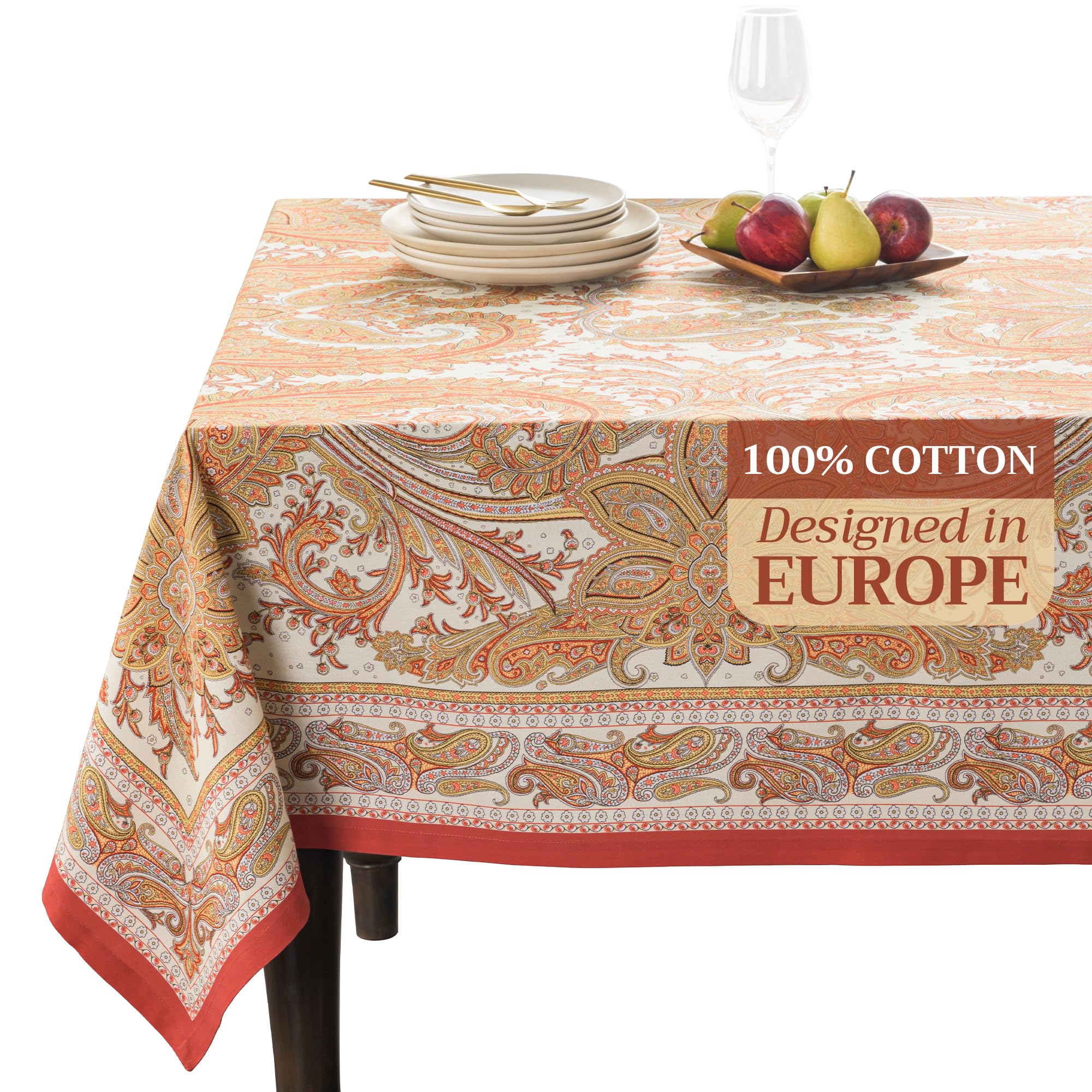 Maison d' Hermine Table Cloth Rectangle Table 100% Cotton 60 x 90 Inches Tablecloth Reusable Decorative Everyday Use for Dining Room, Farmhouse, Home, Party, Festive & Wedding - Kashmir Paisley