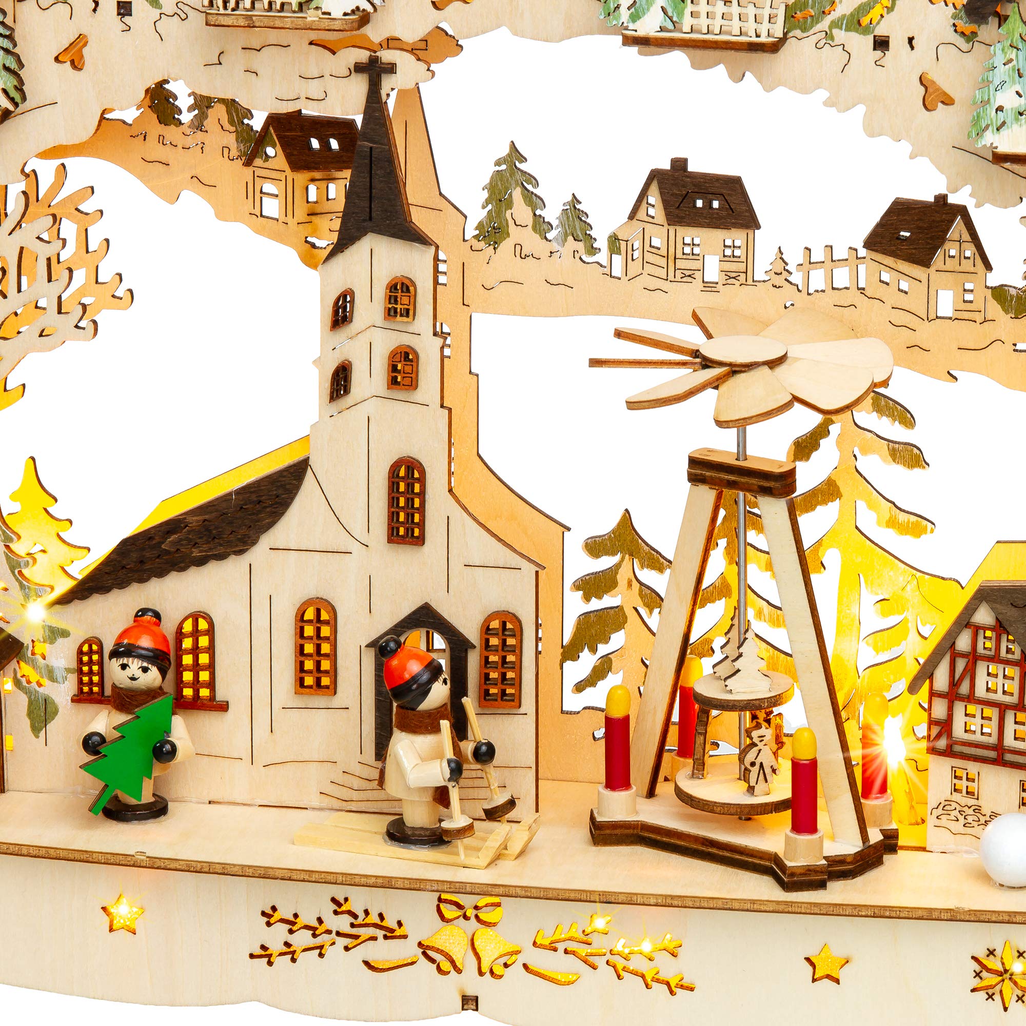 SIKORA LB71 beleuchteter LED Holz Schwibbogen WEIHNACHTSDORF inklusive Trafo