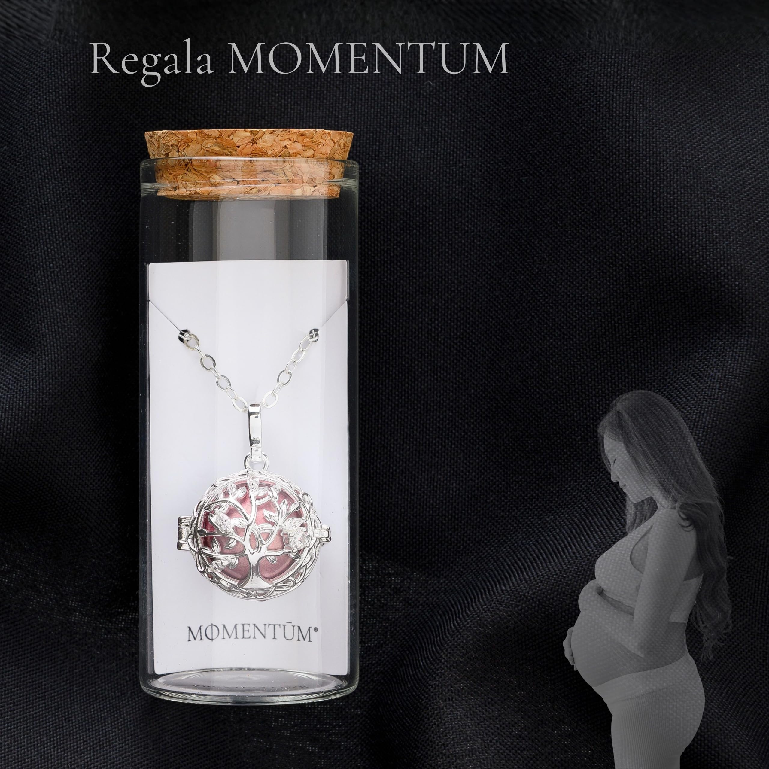 MOMENTUM Llamador de Angeles Embarazada - Dulce sonido - Presentación Premium - Collar meditación Arbol de la Vida - Regalo Original