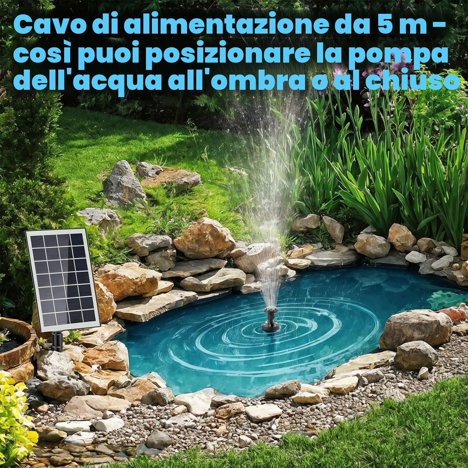 LESOLEIL Pompa solare fontana 2000 mAh 3,5 W 8 ugelli LED colorate