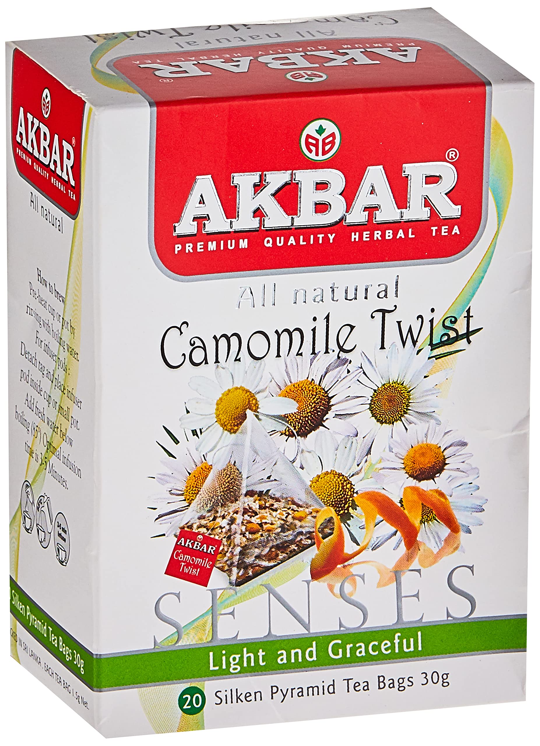 Akbar Herbal Senses Chamomile Twist 20 x 1.5g Pyramid Tea Bags in Packets