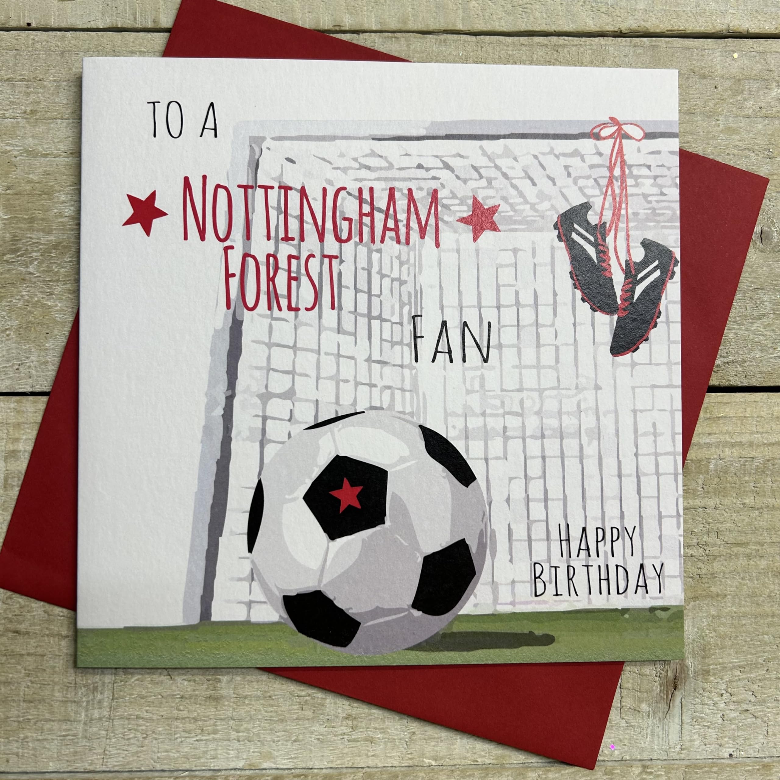 WHITE COTTON CARDS Nottingham Notts Forest FC Football Club Birthday Card, BALL & NET DESIGN CARDS (FFN51), 16cm x 16cm