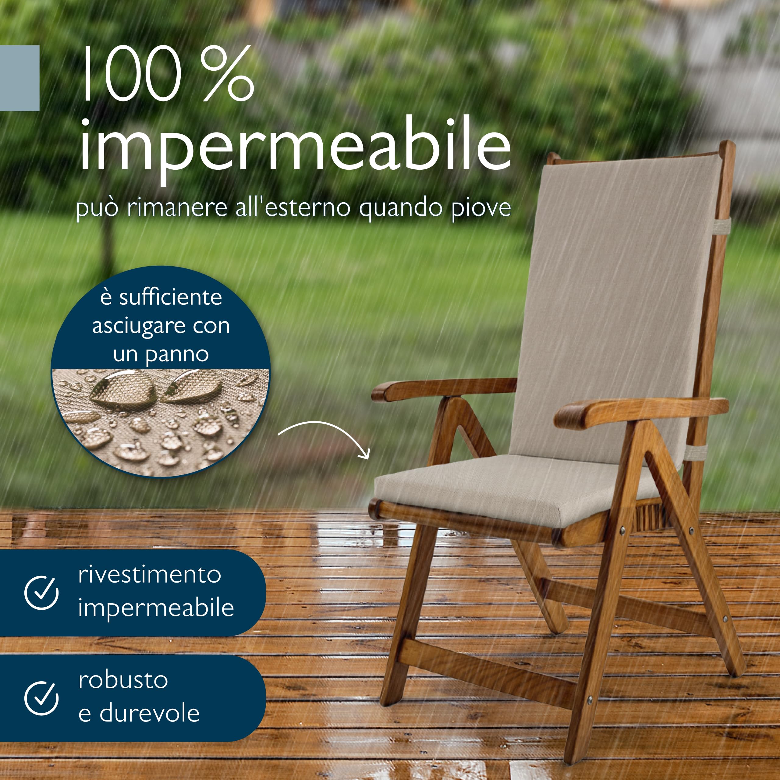 Beautissu Premium Set di 4 Cuscino Sedia Giardino Schienale Alto resistenti | 120x50cm beige 100% impermeabili UV comodi facili pulire asciugatura rapida Cuscini Sedie Mobili lavabile esterno Quick Dry
