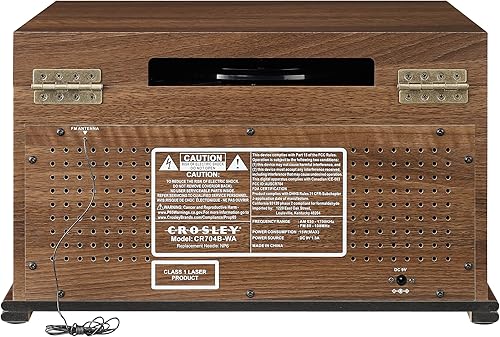 Miniatura 9 de Crosley CR704B-WA Musician Tocadiscos de 3 velocidades con radio, reproductor de CDcasete, entrada auxiliar y Bluetooth, color nogal