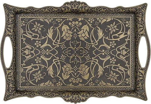 Alisveristime Bandeja otomana de Zamak turco con motivos tradicionales, ideal para café y té, bandeja para seis personas (14.5 x 9.85 pulgadas)