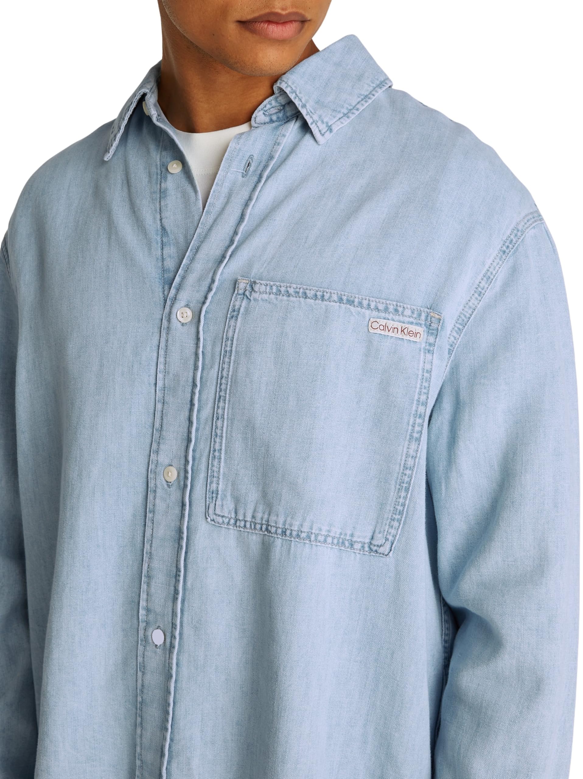 Calvin Klein Regular Linear Denim Shirt J30j327508 Camicia L/S Unisex - Adulto