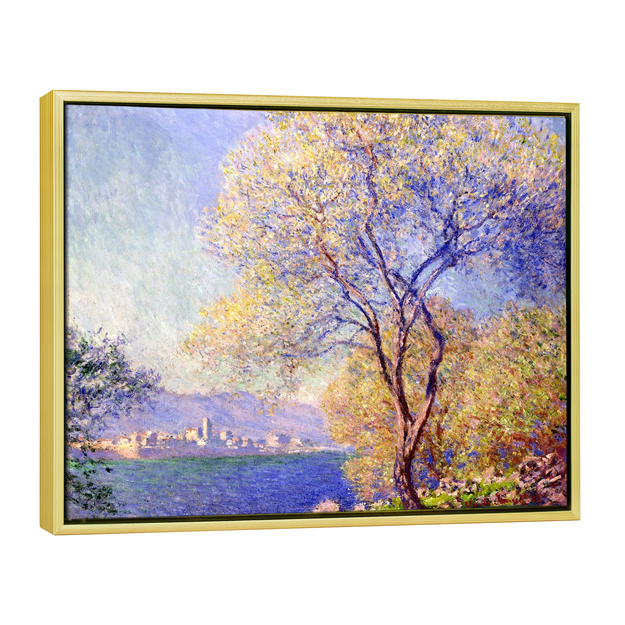 Wieco ArtFramed Canvas Wall Art Antibes Seen from The Salis Garden 1988 by Claude Monet Paintings Reproduction Modern Canvas Prints on Canvas for Home Office Decorations