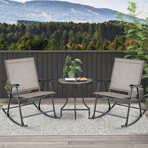 Miniatura 4 de Tangkula Juego de 4 mecedoras plegables para patio con tela de asiento transpirable y marco de metal resistente, movimiento mecedor suave, balancín