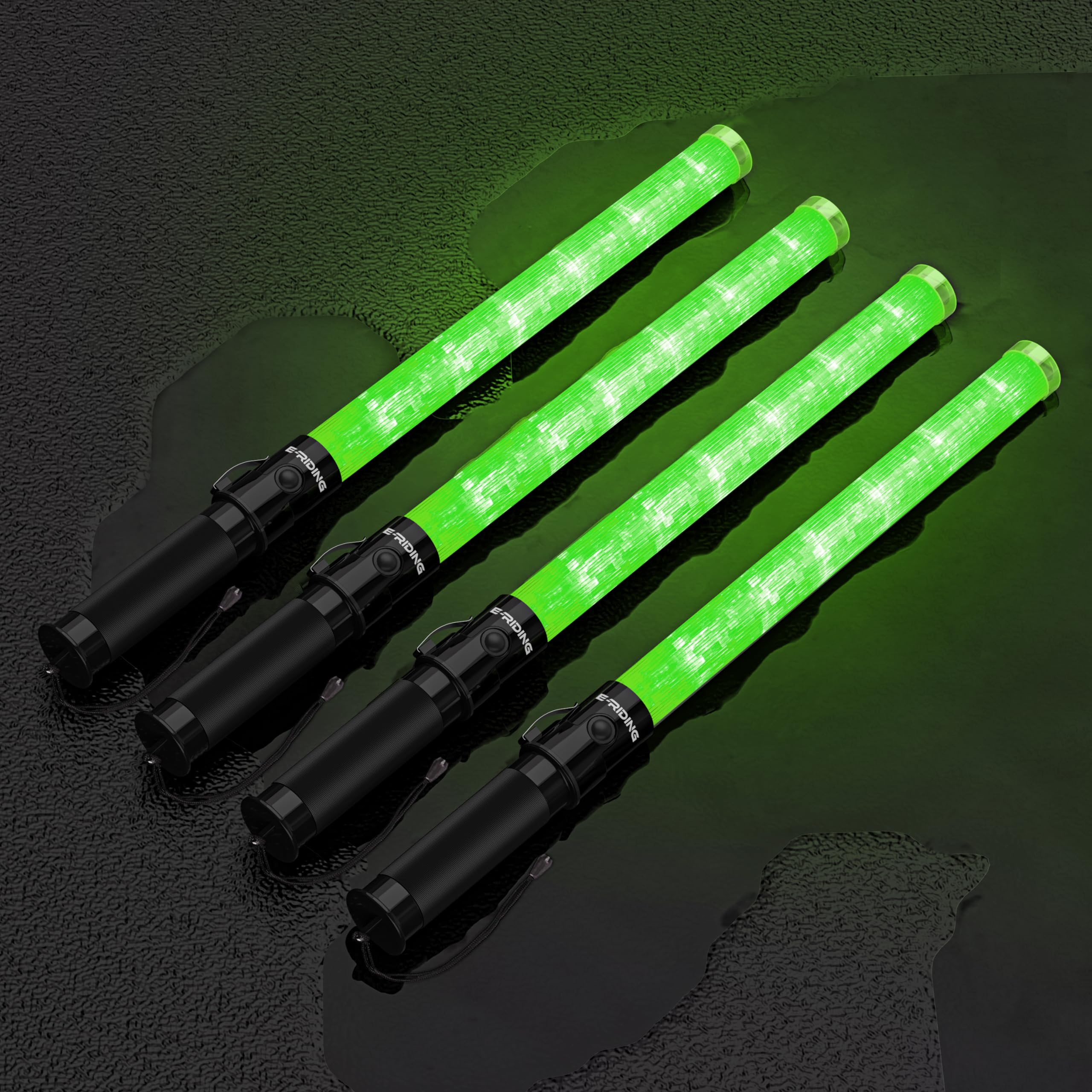 E-riding 4 Pack 21 Inch Green Traffic Wand with 3 Flashing Modes