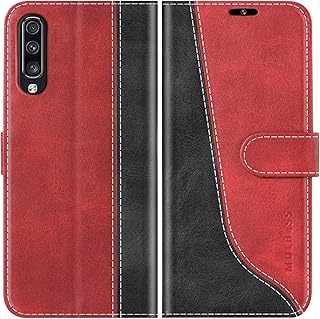 Mulbess Funda para Samsung Galaxy A70, Funda Piel Case Cover, Cierre Magnético, Soporte Plegable, Ranura para Tarjeta, Elegante Vino Rojo